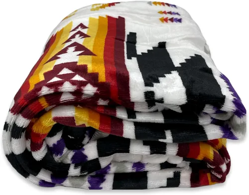 Miniatura 2 de Southwest Design 16112 - Manta con forro de sherpa (estampado navajo), color blanco