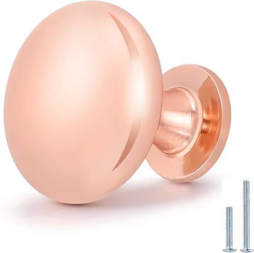 Paquete de 5 pomos de armario de cocina color oro rosa sólido, pomo redondo para cajón, 1-1/5 de diámetro