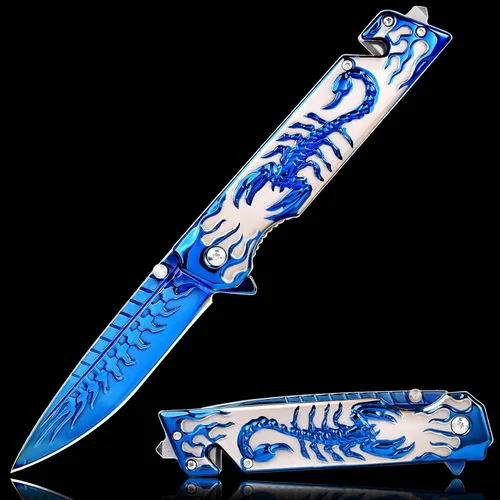 Miniatura 8 de Vividstill Cuchillo de bolsillo para hombres, cuchillo plegable arcoíris genial con patrón en relieve 3D, gran regalo de cuchillo EDC para hombres