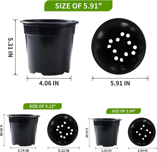Miniatura 2 de Oubest Paquete de 30 macetas de plástico para plantas de 5 pulgadas con agujeros de drenaje, flores multicolores, trasplante de plántulas