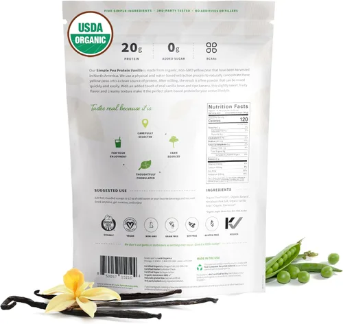 Miniatura 6 de Sprout Living Polvo de proteína de guisante orgánico, sabor a vainilla, 0.71 oz de proteína orgánica a base de plantas en polvo sin edulcorantes