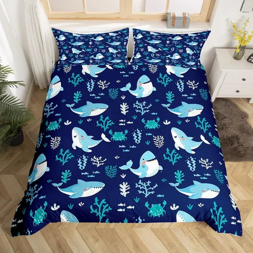 Miniatura 7 de Juego de funda de edredón de océano azul, tamaño individual, juego de ropa de cama de 2 piezas para niños, adolescentes y niñas, decoración