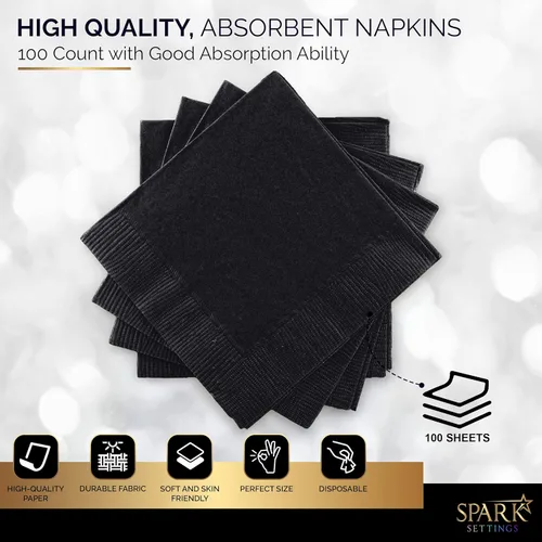 Miniatura 3 de Amcrate Paquete grande de 100 servilletas negras para bebidas, ideal para bodas, fiestas, cumpleaños, cenas, almuerzos, cócteles (5 x 5 pulgadas)