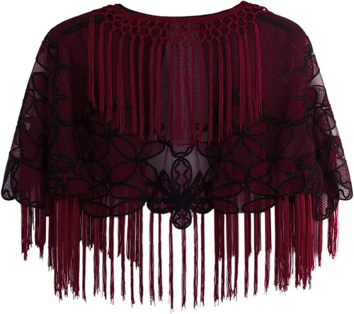 Miniatura 2 de VIJIV - Chal negro para mujer de los años 20 con flecos bordados para noche