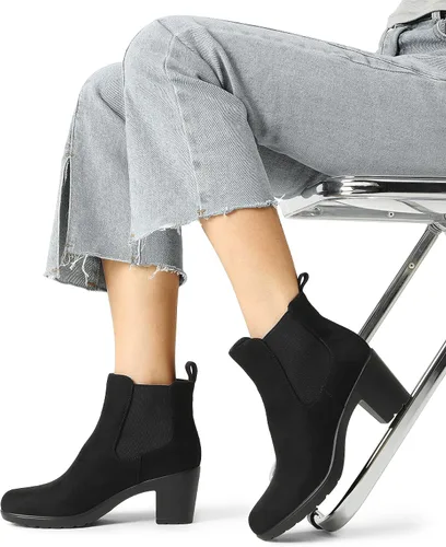 Miniatura 6 de DREAM PAIRS Botines de tacón bajo y grueso para mujer, con puntera de almendra, para otoño, botas cortas