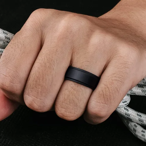Miniatura 3 de Egnaro Silicone Wedding Rings Mens, Inner Arc Breathable Design Silicone Rings for Men, 7 Rings 4 Rings 1 Ring Step Edge Rubber Wedding Engagement