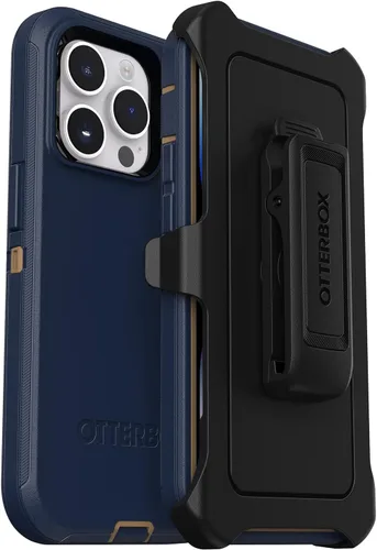 OtterBox Funda para iPhone 14 Pro (solamente) Defender Series - Zapatos de gamuza azul (azul), resistente y duradero, con protección de puerto, Azul