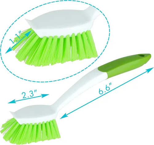 Miniatura 2 de Paquete de 2 cepillos de cocina verde para limpiar platos, ollas, fregadero y baño con mango largo cómodo
