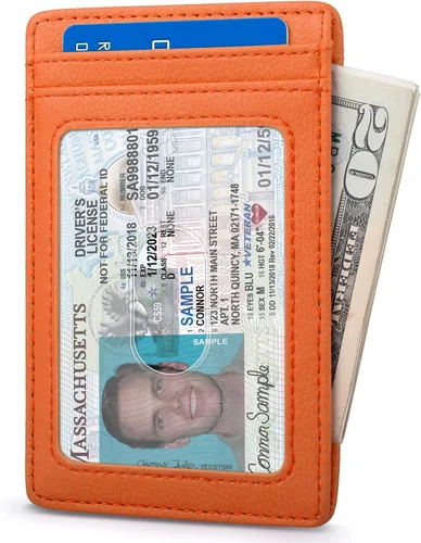 Miniatura 30 de Buffway Billetera delgada para hombre, minimalista con bolsillo frontal delgado, tarjetero de cuero con bloqueo RFID para viajes de trabajo