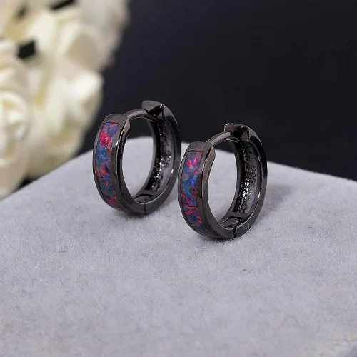 Miniatura 6 de CiNily Aretes Huggie de ópalo con bisagras, chapados en oro, hipoalergénicos, pequeños aretes de aro para mujeres, adolescentes, niñas, hombres