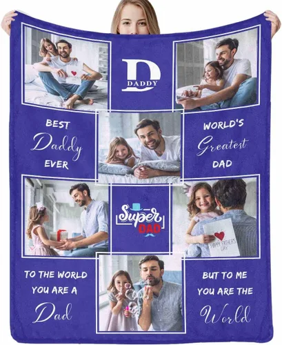 Miniatura 23 de Artsadd Manta personalizada con foto, mantas personalizadas para papá y abuelo, regalos del Día del Padre, manta conmemorativa para la familia
