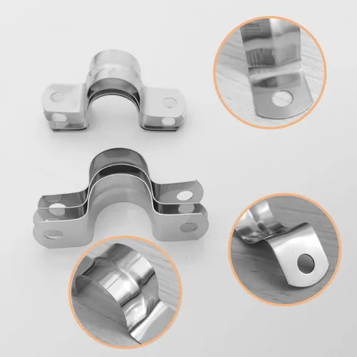 Miniatura 6 de Paquete de 20 correas rígidas de acero inoxidable con pernos de expansión, abrazaderas de soporte en U de dos agujeros para cable de conducto, clips