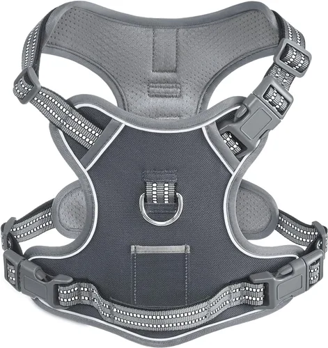 Arnés para perro sin tirones para perros medianos, chaleco reflectante ajustable con asa, para entrenamiento, senderismo, caminar, chaleco gris a
