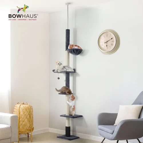 Miniatura 8 de BOWHAUS Árbol para gatos de piso a techo, altura ajustable de 104 a 115 pulgadas, torre de escalada para gatos de varios niveles con rascador