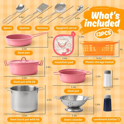 Miniatura 2 de Juego de accesorios de cocina para niños, juguete de cocina para niños, juego de cocina para niños pequeños, para niñas y niños, incluye ollas y Rosa