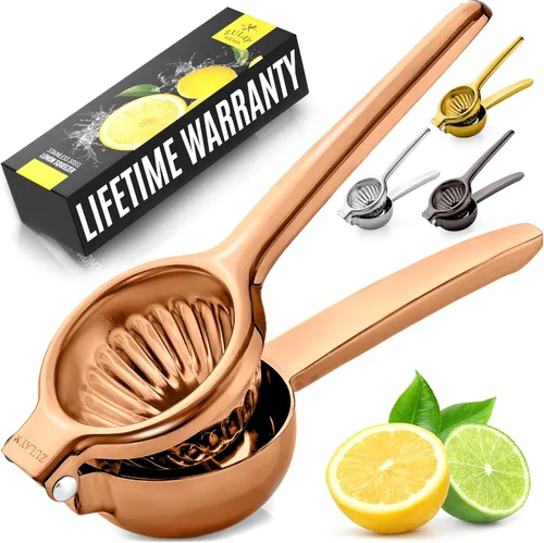Miniatura 17 de Zulay Kitchen Exprimidor de limón de acero inoxidable, antideslizante, diseño ergonómico con cuenco exprimidor sólido y resistente, exprimidor negro