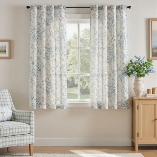 Miniatura 55 de Jinchan Cortinas de Mezcla de Lino con Estampado Floral para Sala de Estar, 84 Pulgadas de Largo, Cortinas con Bolsillo para Varilla y Tab Trasera