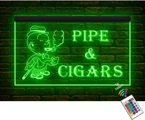 200014 Puros de tubo abierto para fumar tabaco, tienda de tienda, decoración del hogar, luz nocturna LED, letrero de neón (12 x 8 pulgadas, 16 16
