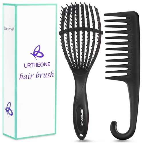 URTHEONE Detangling Hair Brush for Curly Thick Fine Wavy Hair, Wet Dry Use for Women Men Kids, Portable Travel Hairbrush, Comfortable Grip,Easy to