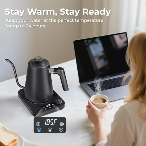 Miniatura 5 de Hervidor eléctrico de cuello de cisne, control de precisión de ±1 °F, ajuste de altitud inteligente, mantiene el calor 24 horas, memoria automática