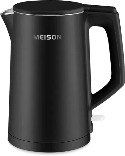 MEISON Hervidor Eléctrico, 1.7 L Doble Pared de Acero Inoxidable de Grado Alimentario Interior, Hervidor de Agua, Cafetera y Tetera, Apagado