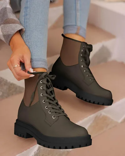 Miniatura 3 de VETASTE Botas de tobillo con cordones para mujer, puntera redonda, tacón bajo y grueso, botines de combate de invierno