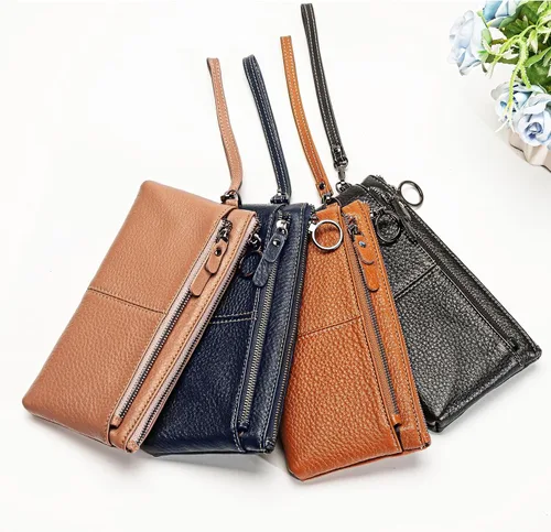Miniatura 6 de cartera para mujer, Negro-3, Bolso grande para mujer, correa de muñeca para teléfono celular