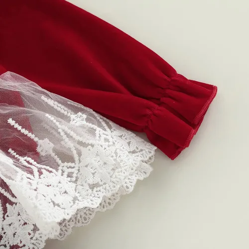 Miniatura 20 de Mameluco de Navidad para niñas recién nacidas, falda de malla de terciopelo rojo, traje de primera Navidad, regalo de Navidad