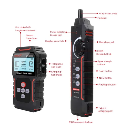 Miniatura 5 de NOYAFA NF-8209S Probador de Cables de Red Avanzado Actualizado con PoE y NCV, Prueba de Longitud de Cable, Parpadeo de Puerto, Rastreador de Cables