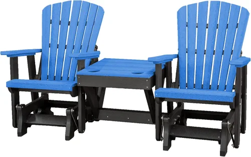 Miniatura 17 de DutchCrafters Slat - Sillas de patio Adirondack de doble polietileno con respaldo de ventilador para exteriores con mesa central (negro y azul aruba)