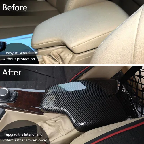 Miniatura 4 de Funda para Reposabrazos de Coche para BMW Serie 3 F30 E90 E91 E92 E93 2006-2018, Cubierta Interior de Reposabrazos de Fibra de Carbono, Panel