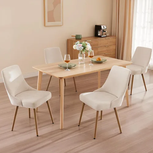 Miniatura 16 de kinmars Juego de 2 sillas de comedor tapizadas modernas con cojín de asiento grueso y respaldo curvo, silla de comedor de tela para cocina, comedor