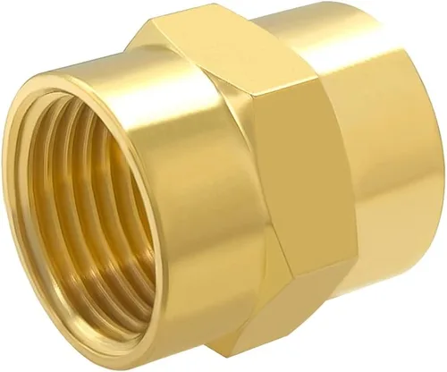 Miniatura 4 de Hooshing 2 unids 1/2 "x 1/2" NPT acoplador hembra de latón sólido hexagonal pezón acoplamiento de tubería