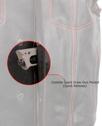 Miniatura 4 de Milwaukee Leather MLM3526 Men's Black 'Paisley' Accented Red Stitching Leather Vest – w/Armhole Trim Open Collar Design