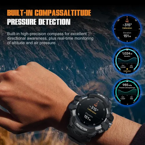 Miniatura 7 de Reloj inteligente GPS AI Q&A reproducción de música local, pista de movimiento GPS, silbato SOS, brújula, altitud, linterna LED dual, 25 días