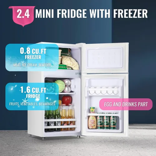 Miniatura 3 de DEMULLER Refrigerador retro con congelador, refrigerador de doble puerta tamaño apartamento con bandeja para huevos, refrigerador con estantes