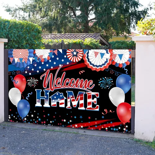 Miniatura 6 de Cartel de bienvenida a casa, decoración del día de los veteranos, tela patriótica, telón de fondo de fotos del ejército militar para despliegue