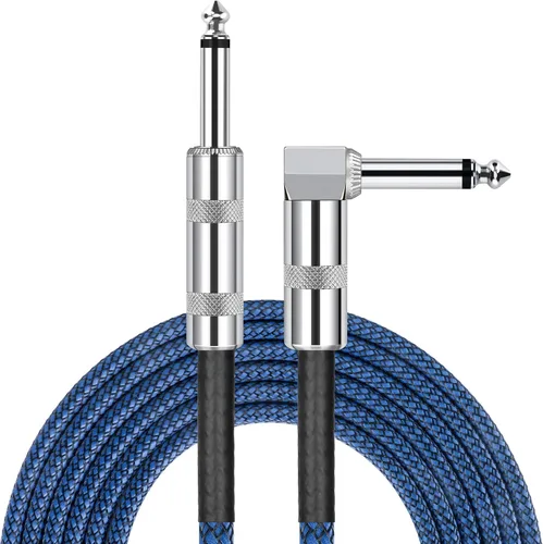 JOLGOO Cable de guitarra de 1/4 de pulgada, cable de 20 pies recto a ángulo recto de 1/4 de pulgada 0.250 in, cable de instrumento de teclado de