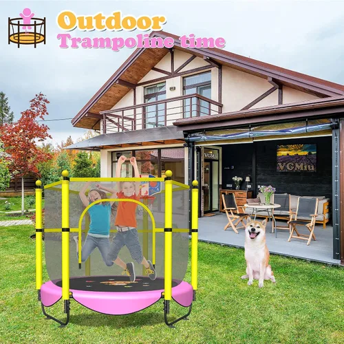 Miniatura 4 de VGMiu Trampolín de 60 pulgadas para niños, cama elástica de 5 pies para interiores y exteriores con aro de baloncesto, recinto de seguridad, regalos