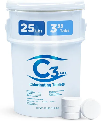 Miniatura 13 de C3 Pestañas de cloro estabilizadas de 3 pulgadas para piscinas Fácil de usar para piscinas sobre el suelo o enterradas Tabletas de cloro