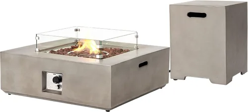 Miniatura 16 de SUNBURY Mesa de fuego de propano para exteriores de 35 pulgadas, mesa de fuego gris para patio de 50,000 BTU, mesa de fuego cuadrada de gas