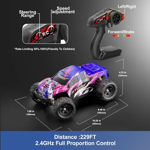 Miniatura 6 de Auto de control remoto rosa para niñas, autos a control remoto rápidos para niñas, camión monstruo a escala 1:18 con 40+ KM/H Speed 4WD Off-Road RC