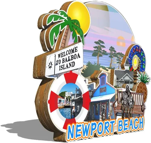 Miniatura 2 de Newport Beach - Imán de madera para nevera, diseño 3D, para viajes, coleccionables, recuerdos, decoración hecha a mano, 3