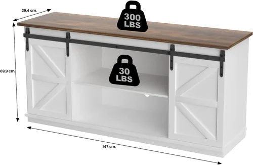 Miniatura 7 de JUMMICO Soporte de TV para TV de 65 pulgadas, centro de entretenimiento con armarios de almacenamiento y puertas corredizas de granero, consola