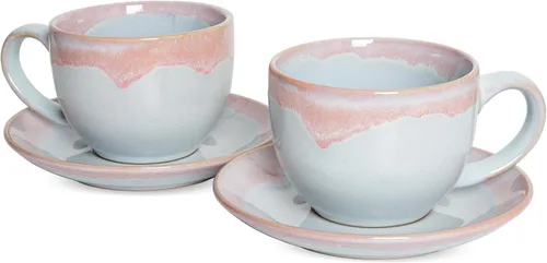 Miniatura 17 de Bosmarlin Juego de 2 Tazas de Capuchino de Cerámica con Platillo, 10 Oz, Tazas de Café para Café con Leche, Espresso, Té, Aptas para Lavavajillas