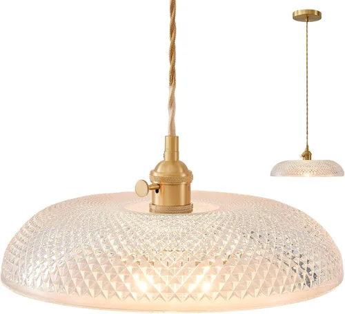 Miniatura 13 de Lámpara colgante, 9.8 pulgadas, luces colgantes para isla de cocina, cable trenzado, lámpara colgante de flores, lámpara colgante vintage, lámpara