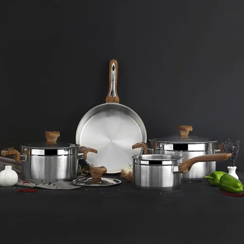 Miniatura 2 de Serenk Juego de ollas y sartenes de acero inoxidable, utensilios de cocina no tóxicos, antiadherentes, 7 piezas, utensilios de cocina de inducción