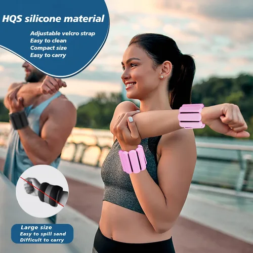 Miniatura 3 de Pesas ajustables de muñeca y tobillo para mujeres y hombres, paquete de 2 (1 libra cada una), brazalete de silicona con peso para pilates, gimnasio