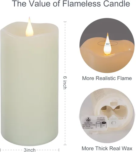 Miniatura 2 de TECHLONG Velas sin llama con control remoto y temporizador, velas de 3D con llama parpadeante operadas por batería que duran más de 1000 horas