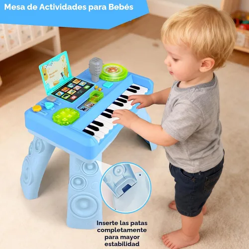 Miniatura 4 de Mesa de actividades de DJ para bebés de 1 a 3 años, piano musical para bebés de 1 año con música y luz, juguete educativo para niños de 6-9-12-18